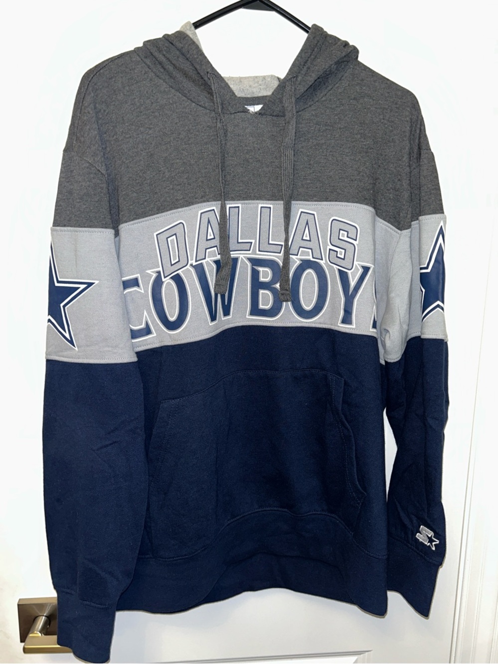 NFL Starter Dallas Cowboys Colorblock Hooded Sweatshirt - Gray & Navy - Size DL